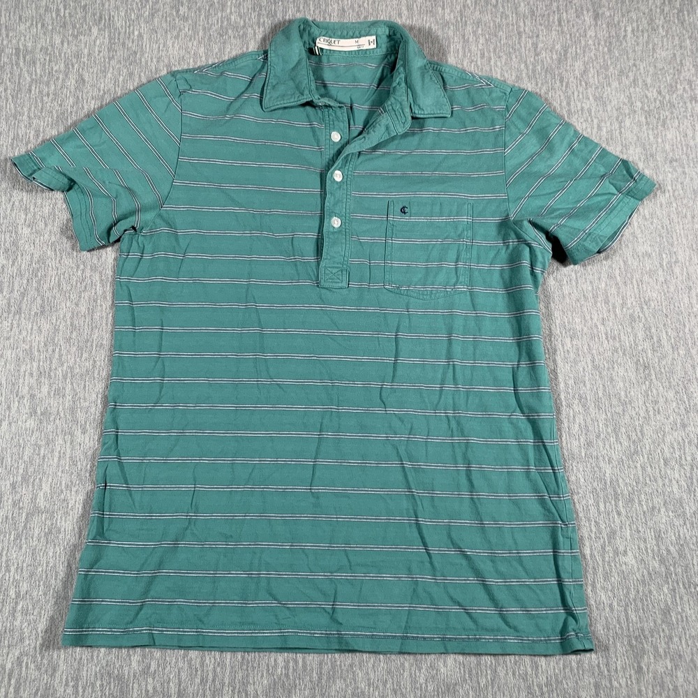 Criquet‎ Polo Shirt Mens Medium Green Stripe Sun Fit Organic Cotton Golf Casual